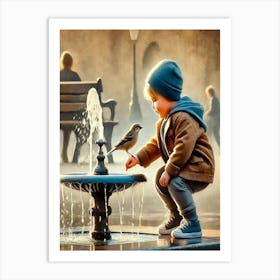 Bird In The Fountain 1 Art Print