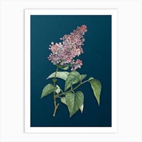 Vintage Common Pink Lilac Plant Botanical Art on Teal Blue n.0667 Art Print