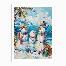 Snowmen On The Beach Painting 3 Art Print