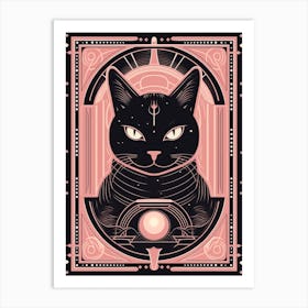 The Chariot Tarot Card, Black Cat In Pink 0 Art Print