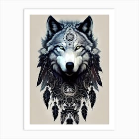 Wolf With Feathers 2 Art Print