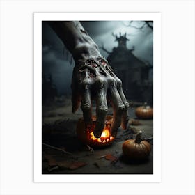 Zombie Hand Holding Pumpkin 1 Art Print