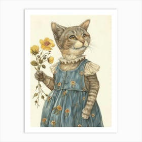 Cat In Blue Dress Art Print