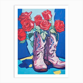 A Painting Of Cowboy Boots With Roses Flowers, Fauvist Style, Still Life 6 Art Print