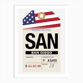 San Diego (SAN) California, USA Vintage Airline Luggage Tag Art Print