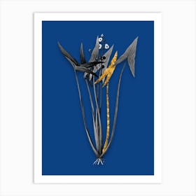 Vintage Arrowhead Black and White Gold Leaf Floral Art on Midnight Blue n.0194 Art Print