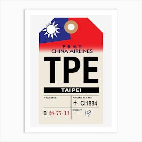 Taipei (TPE) Taiwan Vintage Airline Luggage Tag Art Print