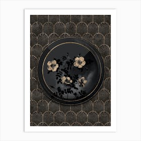Shadowy Vintage White Candolle's Rose Botanical in Black and Gold n.0136 Art Print