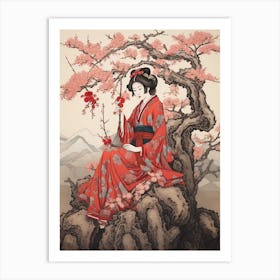 Yama Zakura Mountain Cherry Vintage Japanese Botanical And Geisha Art Print