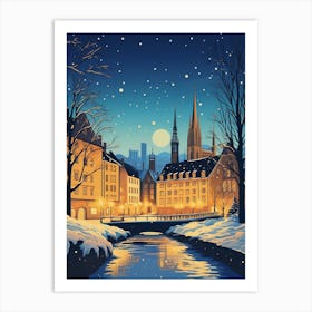 Winter Travel Night Illustration Strasbourg France 2 Art Print