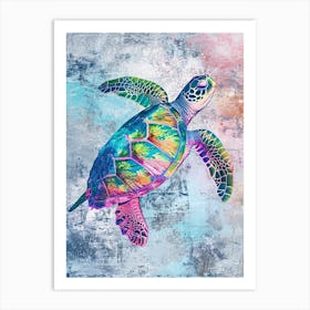 Colourful Sea Turtle Exploring The Ocean Textured Painting 3 Art Print