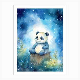 Panda Art Stargazing Watercolour 1 Art Print