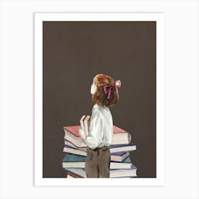 Girl With Books Art Print
