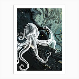 Under Water Wonders Octopus Black & Green Art Print