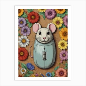 Mouse With Flowers Art Print