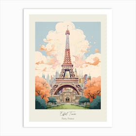 Eiffel Tower   Paris, France   Cute Botanical Illustration Travel 1 Poster Art Print