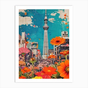 Osaka   Floral Retro Collage Style 4 Art Print