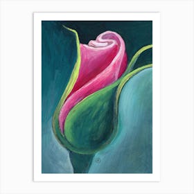 Rosebud - Anton Maliar red pink green vertical flower floral rose hand painted living room bedroom Art Print