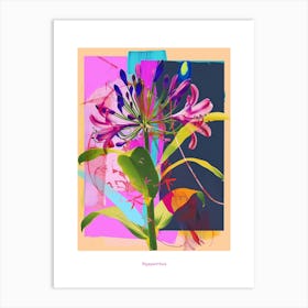 Agapanthus 3 Neon Flower Collage Poster Art Print