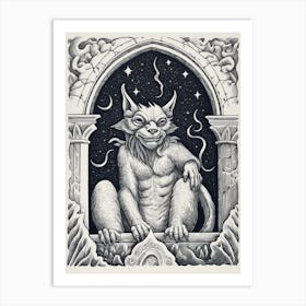 Gargoyle Tarot Card B&W 7 Art Print