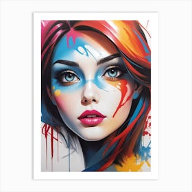 Girl With Colorful Paint Splatters Art Print