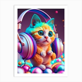 Cat With Headphones 8 Art Print