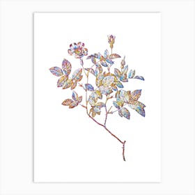 Stained Glass Vintage Rosebush Mosaic Botanical Illustration on White n.0212 Art Print
