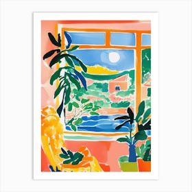 Window with plants and a great view Art Print