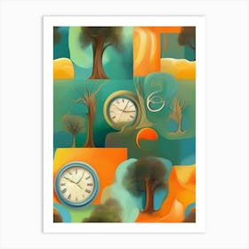 Clocks And Trees Art Print