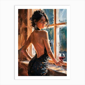 Red Wine And Elegant Lady 2 Art Print