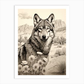 Gray Wolf Vintage Drawing 2 Art Print