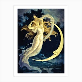 Maid of the Moon - Famous Herrman the Great Vintage Lady Maiden Pagan Witchy Beautiful Remastered Fairytale Art Print