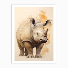 Sepia Illustration Of A Rhino 1 Art Print
