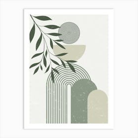 Minimalist Geometric Shapes Branch Leaves Art Print