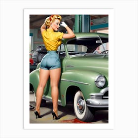 1950's Era Retro Automotive Service Station Pinup- Reimagined Art Print