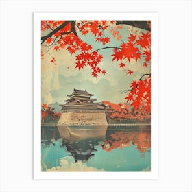 Japanese Castle In The Autumnal Leaves Mid Century Modern Art Print