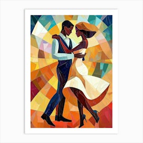 Latin American Hispanic Male And Female Couple Dancing The Ballroom Calypso Dance Shown In An Abstract Cubist Style Art Print