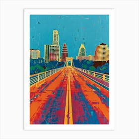 Congress Avenue Bridge Austin Texas Colourful Blockprint 1 Art Print