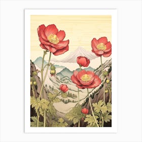 Hanaichige Japanese Anemone Japanese Botanical Illustration Art Print