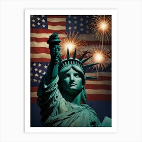 Statue Of Liberty With Fireworks Art Print