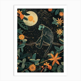 Monkey In The Moonlight Art Print