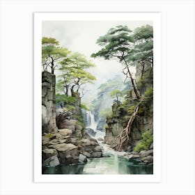 Akiyoshido Cave In Yamaguchi, Japanese Brush Painting, Ukiyo E, Minimal 4 Art Print