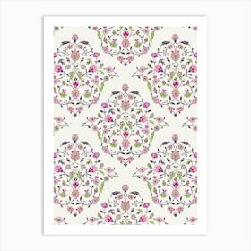 Pink Floral Wallpaper — Iznik Turkish pattern, floral decor Art Print