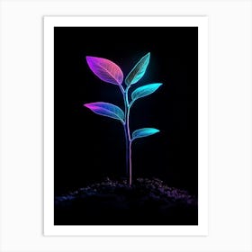 Neon Plant On Black Background 2 Art Print