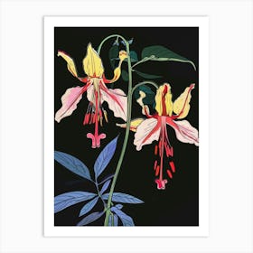 Neon Flowers On Black Bleeding Heart Dicentra 2 Art Print