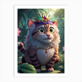 3d Animation Style Cute Big Queen Cat In The Jungle Looks Kile 1 Art Print