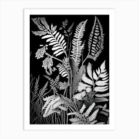 Lady Fern Wildflower Linocut 1 Art Print