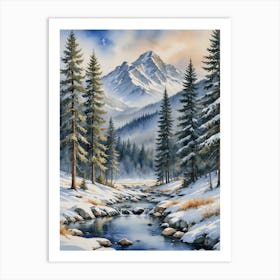 Snowy Mountain Stream Art Print