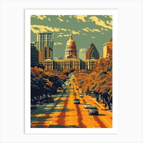 Duotone Illustration South Congress Avenue Austin Texas 1 Art Print