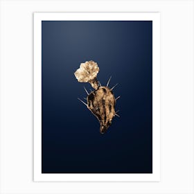 Gold Botanical One Spined Opuntia Flower on Midnight Navy n.1623 Art Print